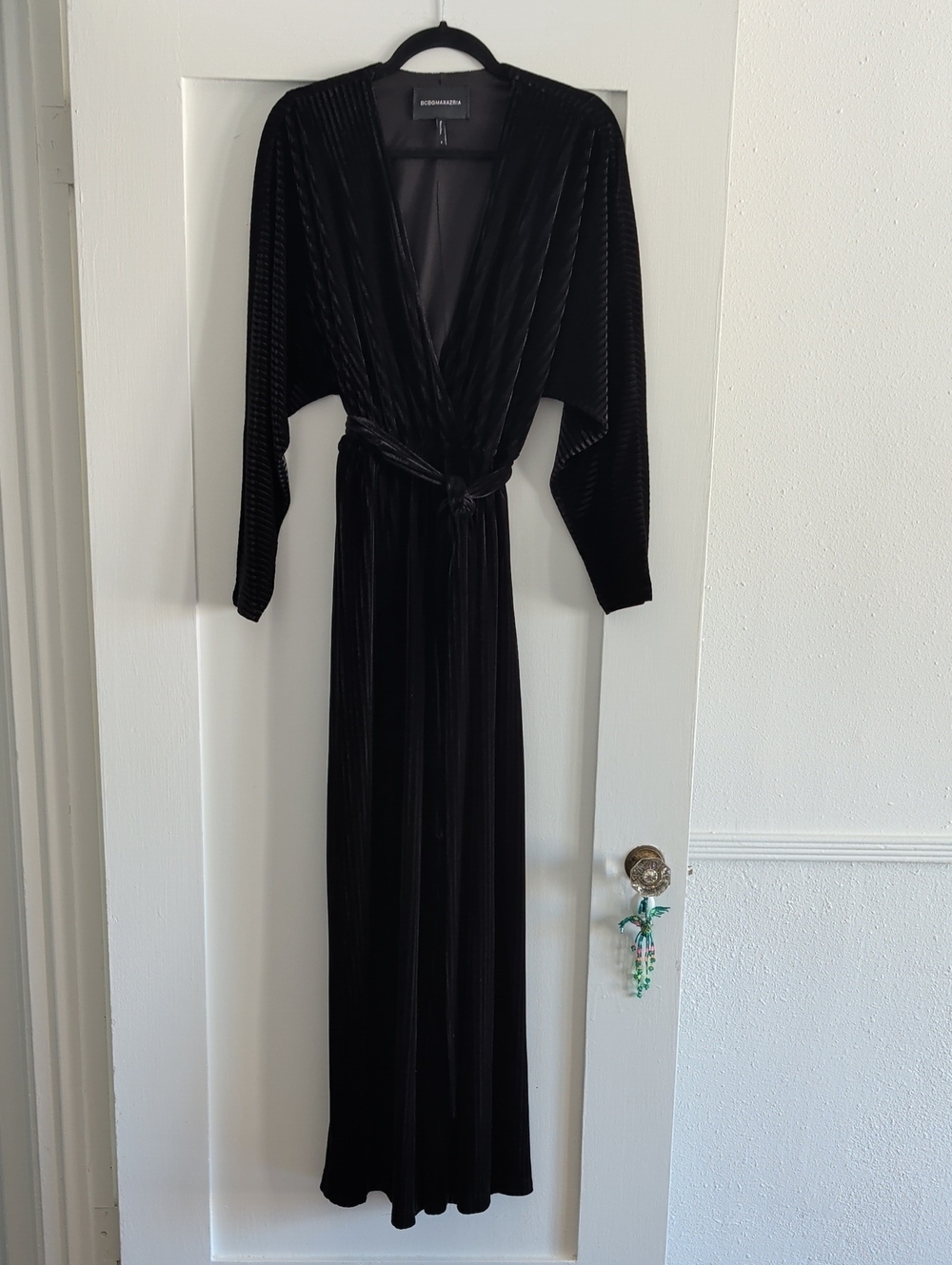 BCBGMaxazria Black Velvet Wrap Jumpsuit